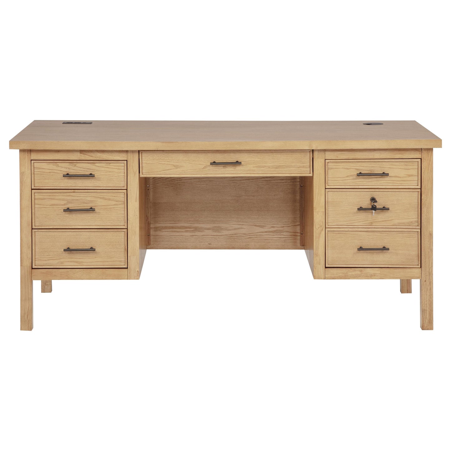  Coaster Furniture Vermes 802062 66-inch 7-drawer Computer Desk with Power Outlet - Light Ash IMAGE 3