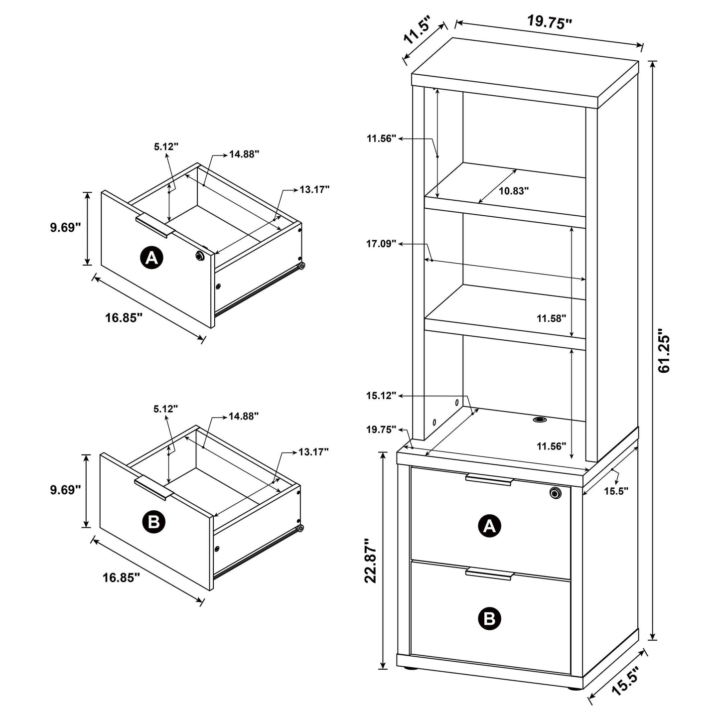  Coaster Furniture Westpark 802713 3-shelf Bookcase USB and Lockable Drawer - Dark Pine IMAGE 13