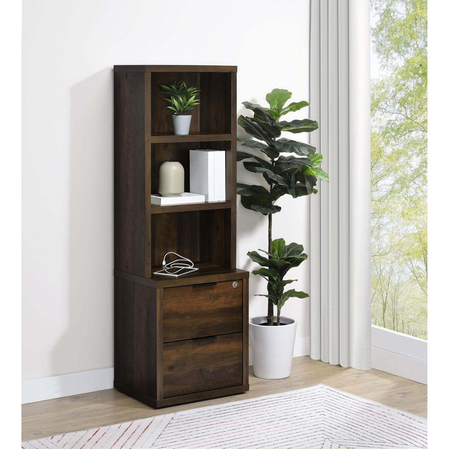  Coaster Furniture Westpark 802713 3-shelf Bookcase USB and Lockable Drawer - Dark Pine IMAGE 5