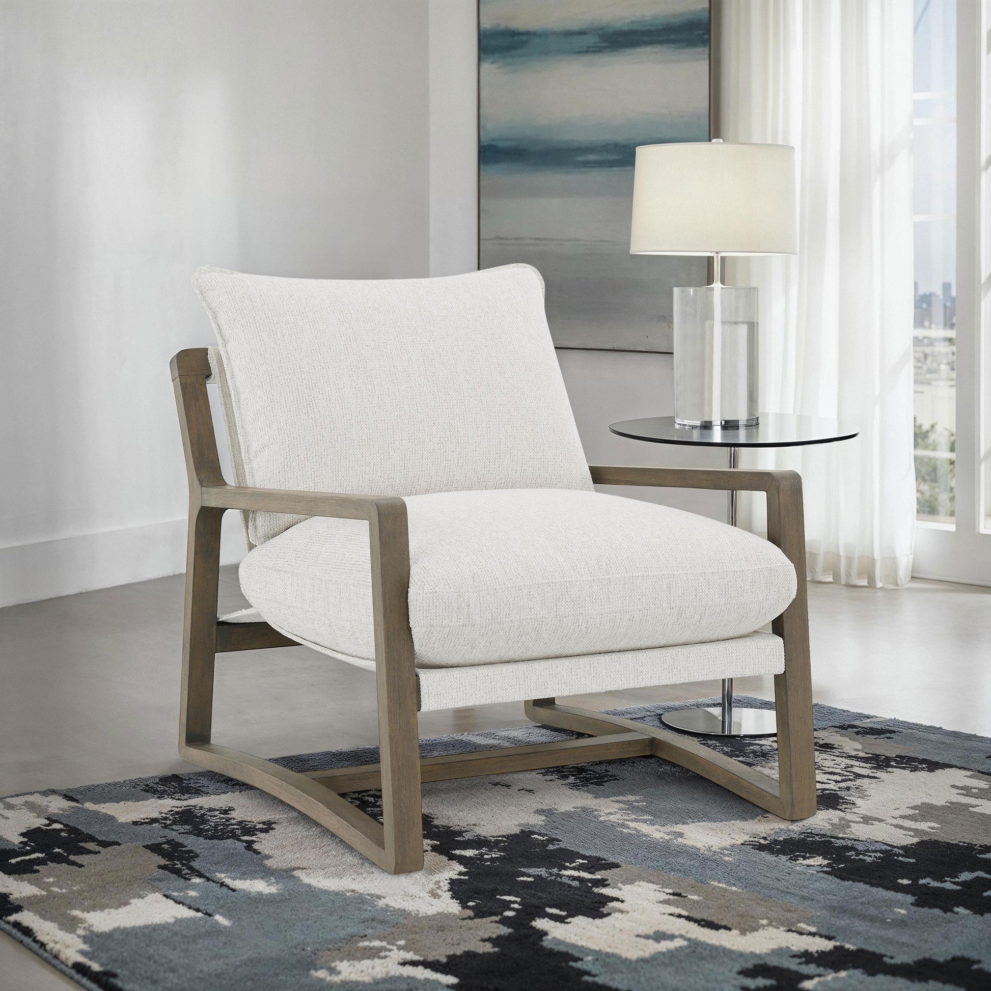  Coaster Furniture Geneva 907509 Boucle Upholstered Wood Arm Accent Chair - Sand IMAGE 5