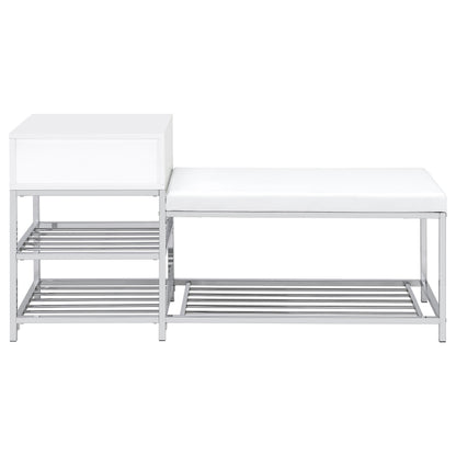  Coaster Furniture Siega 910223 1-Drawer Shoe Storage Entryway Bench - White High Gloss/Chrome IMAGE 2
