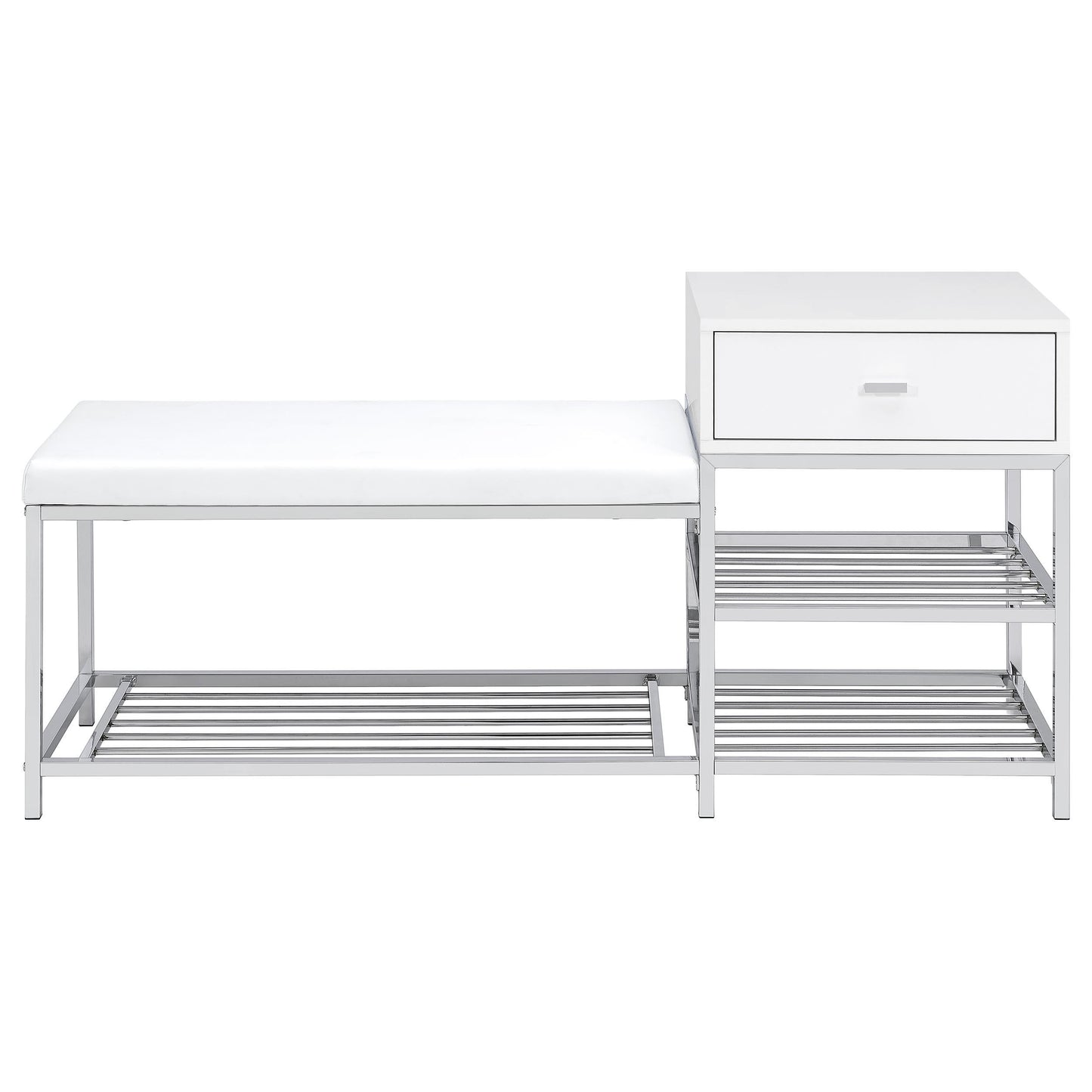  Coaster Furniture Siega 910223 1-Drawer Shoe Storage Entryway Bench - White High Gloss/Chrome IMAGE 3
