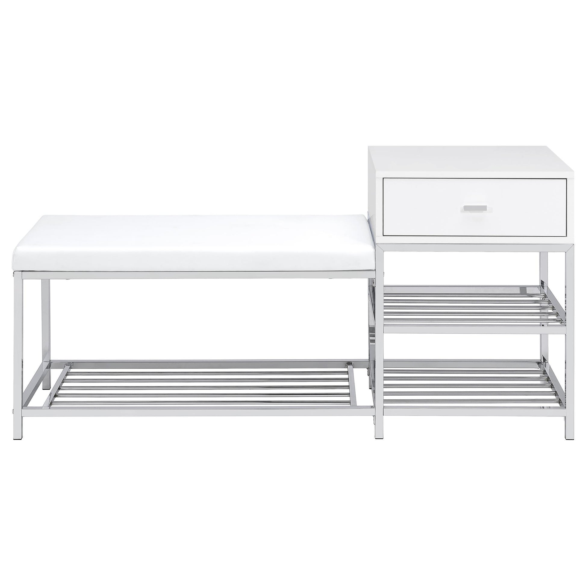  Coaster Furniture Siega 910223 1-Drawer Shoe Storage Entryway Bench - White High Gloss/Chrome IMAGE 3