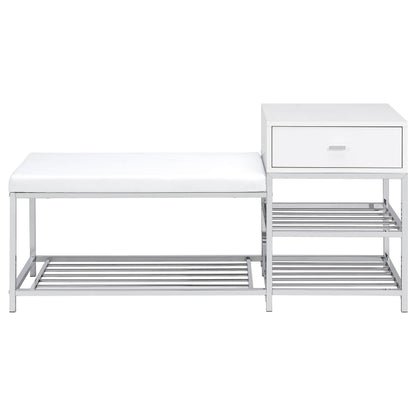 Coaster Furniture Siega 910223 1-Drawer Shoe Storage Entryway Bench - White High Gloss/Chrome IMAGE 3