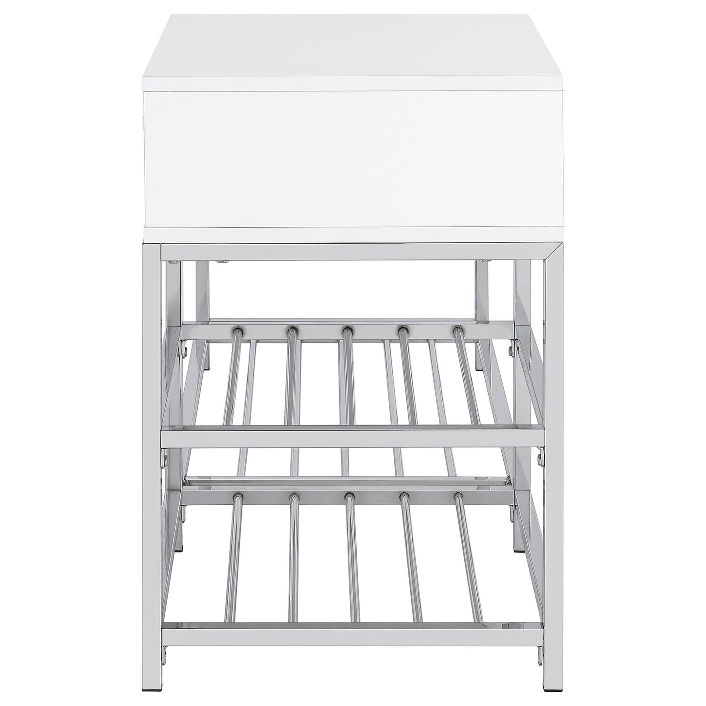  Coaster Furniture Siega 910223 1-Drawer Shoe Storage Entryway Bench - White High Gloss/Chrome IMAGE 4