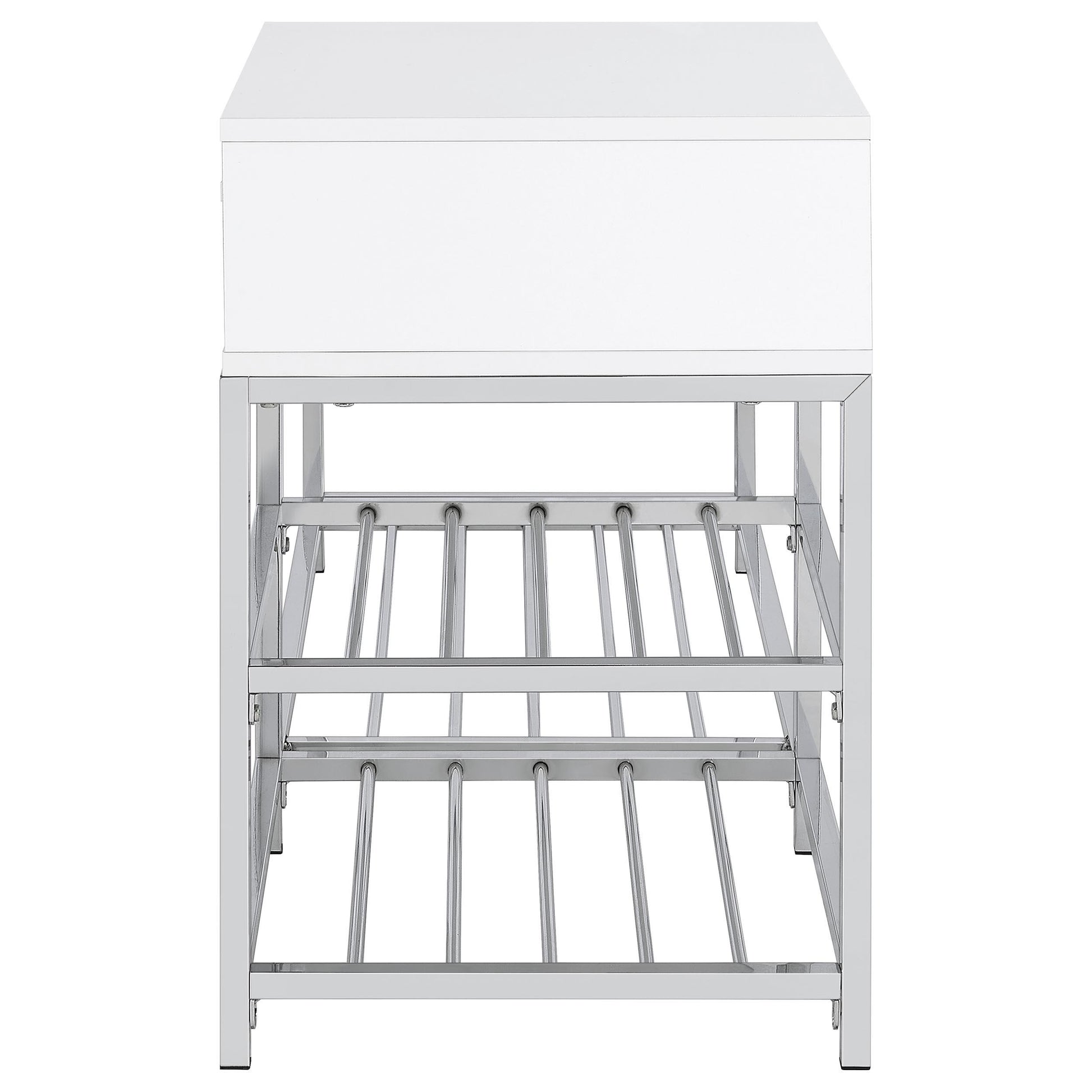  Coaster Furniture Siega 910223 1-Drawer Shoe Storage Entryway Bench - White High Gloss/Chrome IMAGE 4