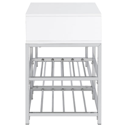 Coaster Furniture Siega 910223 1-Drawer Shoe Storage Entryway Bench - White High Gloss/Chrome IMAGE 4
