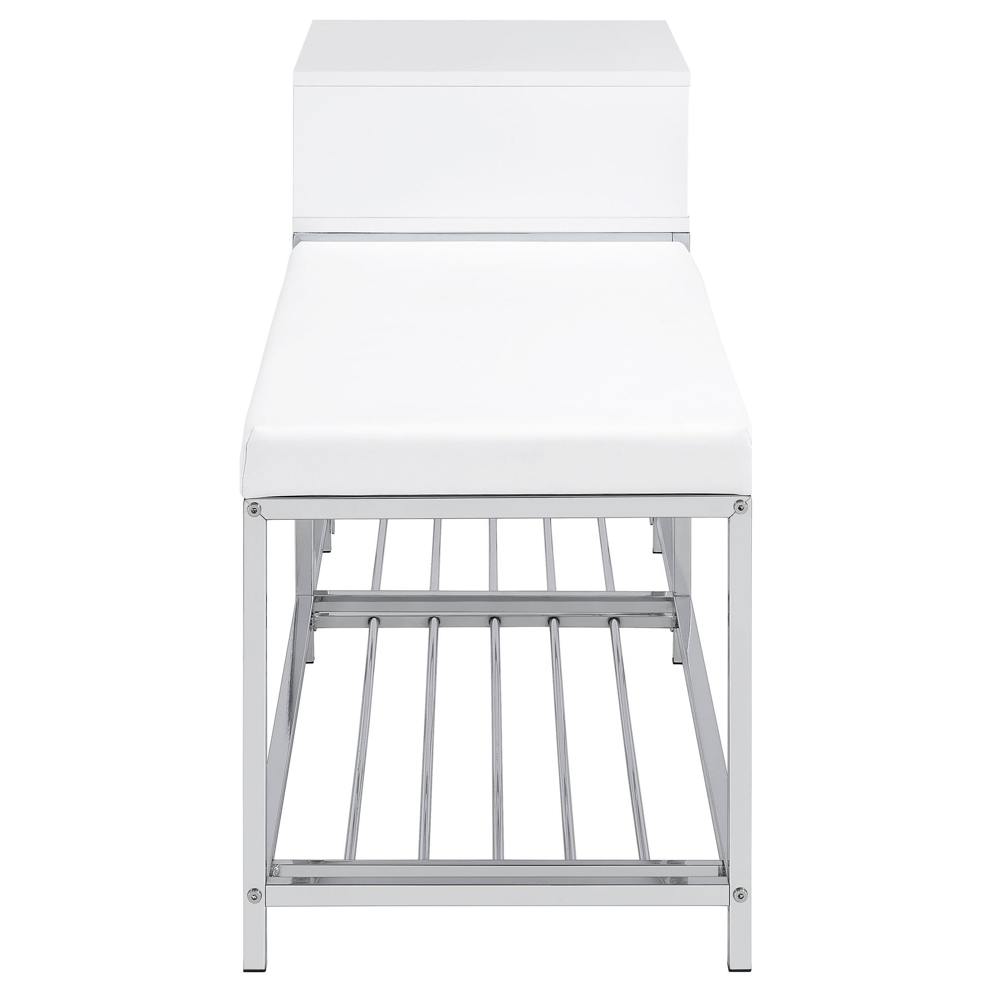  Coaster Furniture Siega 910223 1-Drawer Shoe Storage Entryway Bench - White High Gloss/Chrome IMAGE 5