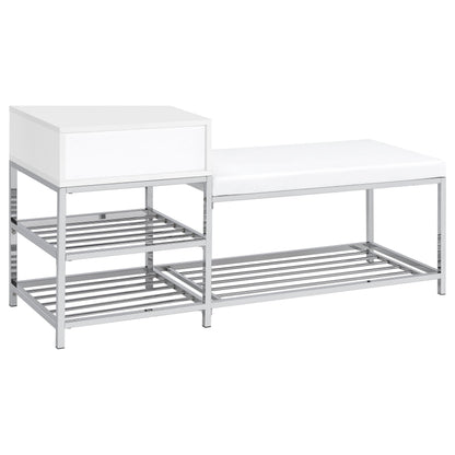  Coaster Furniture Siega 910223 1-Drawer Shoe Storage Entryway Bench - White High Gloss/Chrome IMAGE 7