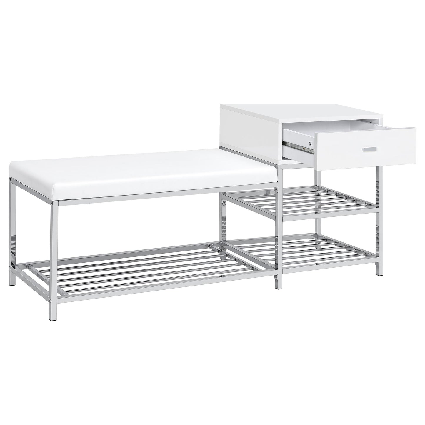  Coaster Furniture Siega 910223 1-Drawer Shoe Storage Entryway Bench - White High Gloss/Chrome IMAGE 8
