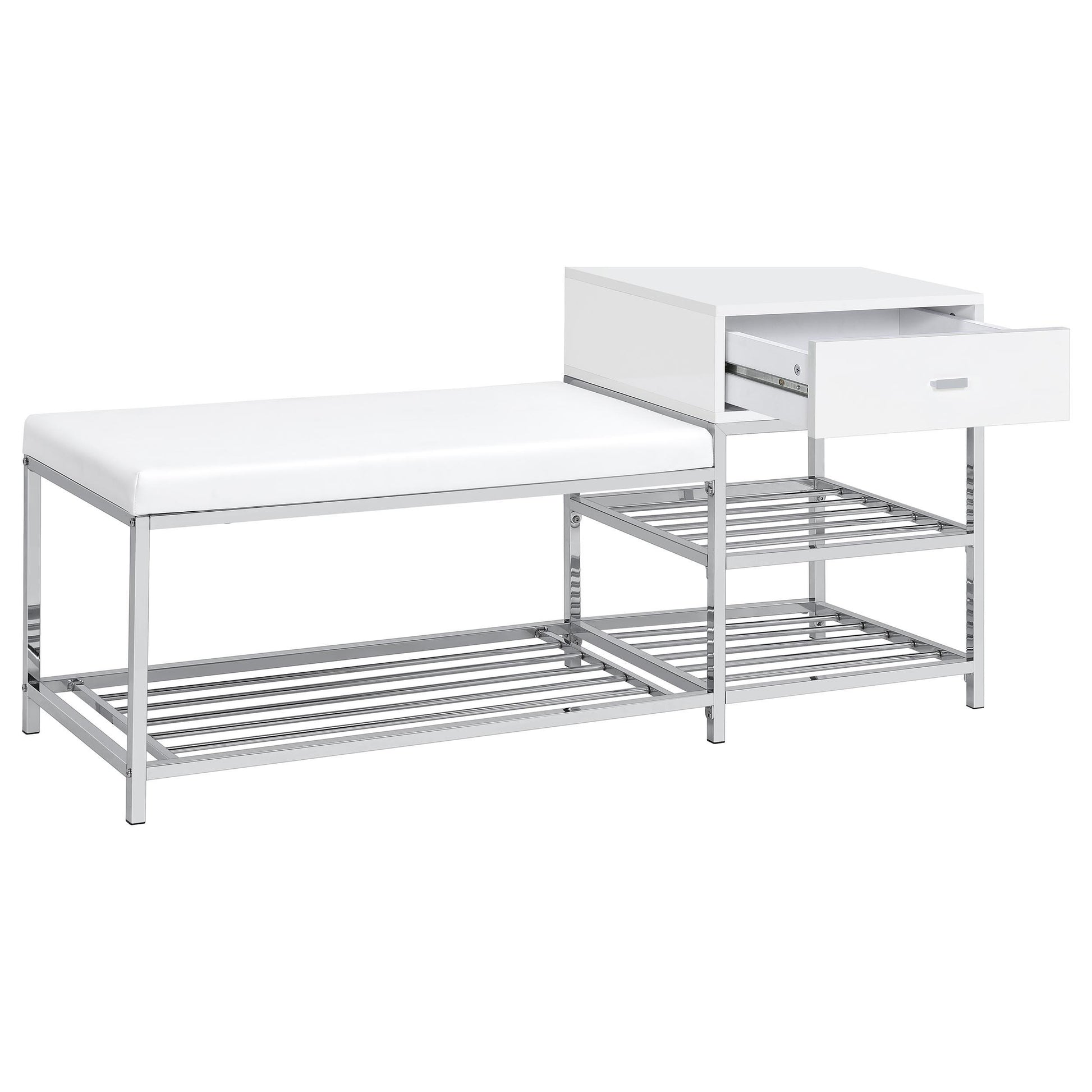  Coaster Furniture Siega 910223 1-Drawer Shoe Storage Entryway Bench - White High Gloss/Chrome IMAGE 8