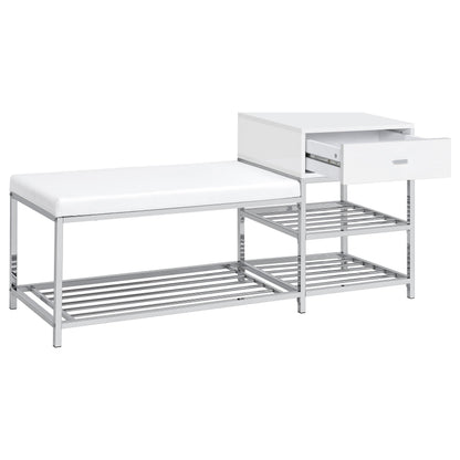  Coaster Furniture Siega 910223 1-Drawer Shoe Storage Entryway Bench - White High Gloss/Chrome IMAGE 8