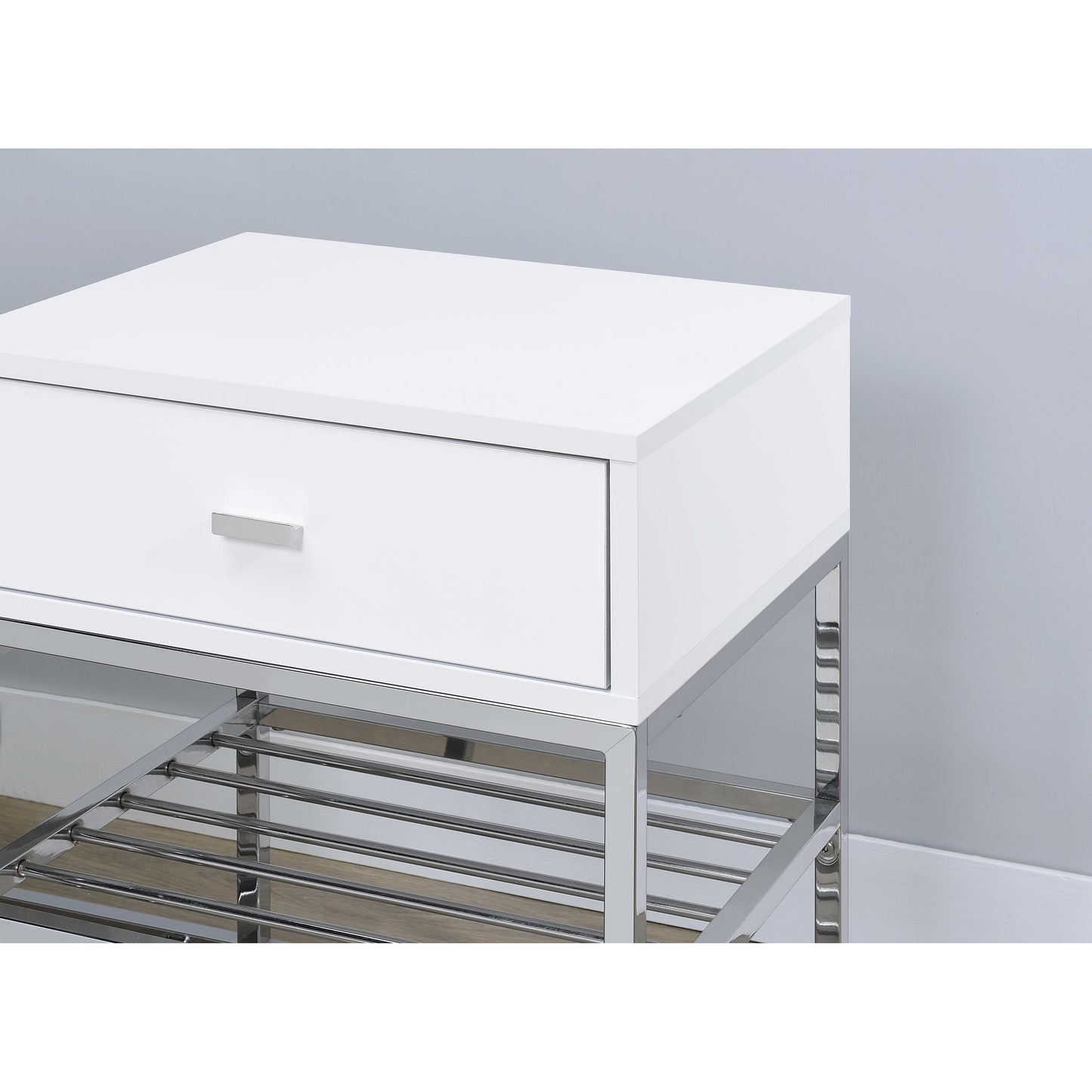  Coaster Furniture Siega 910223 1-Drawer Shoe Storage Entryway Bench - White High Gloss/Chrome IMAGE 9
