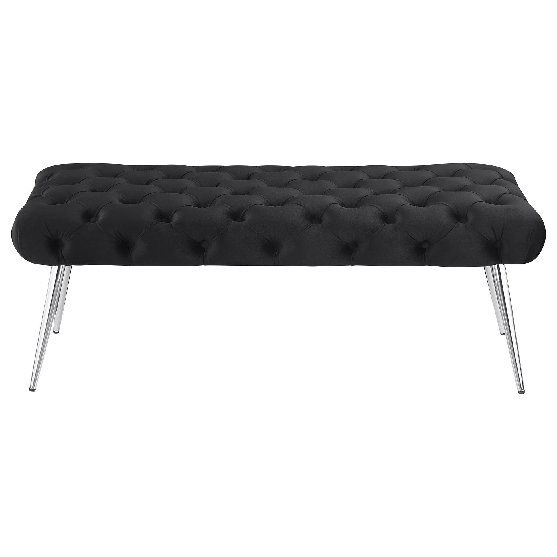  Coaster Furniture Ella 910333 Upholstered Tufted Bench Stainless Steel Legs - Black IMAGE 1