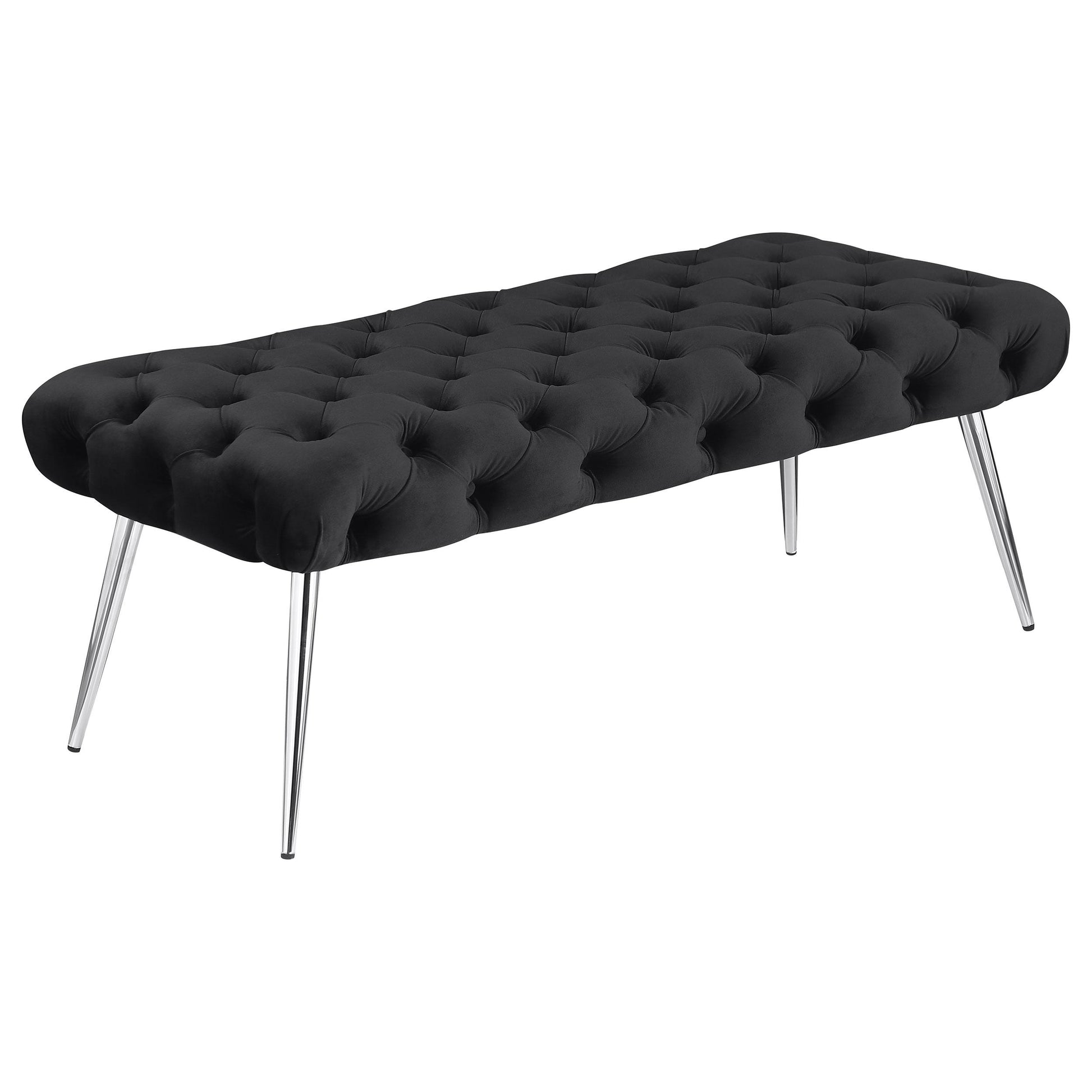  Coaster Furniture Ella 910333 Upholstered Tufted Bench Stainless Steel Legs - Black IMAGE 2