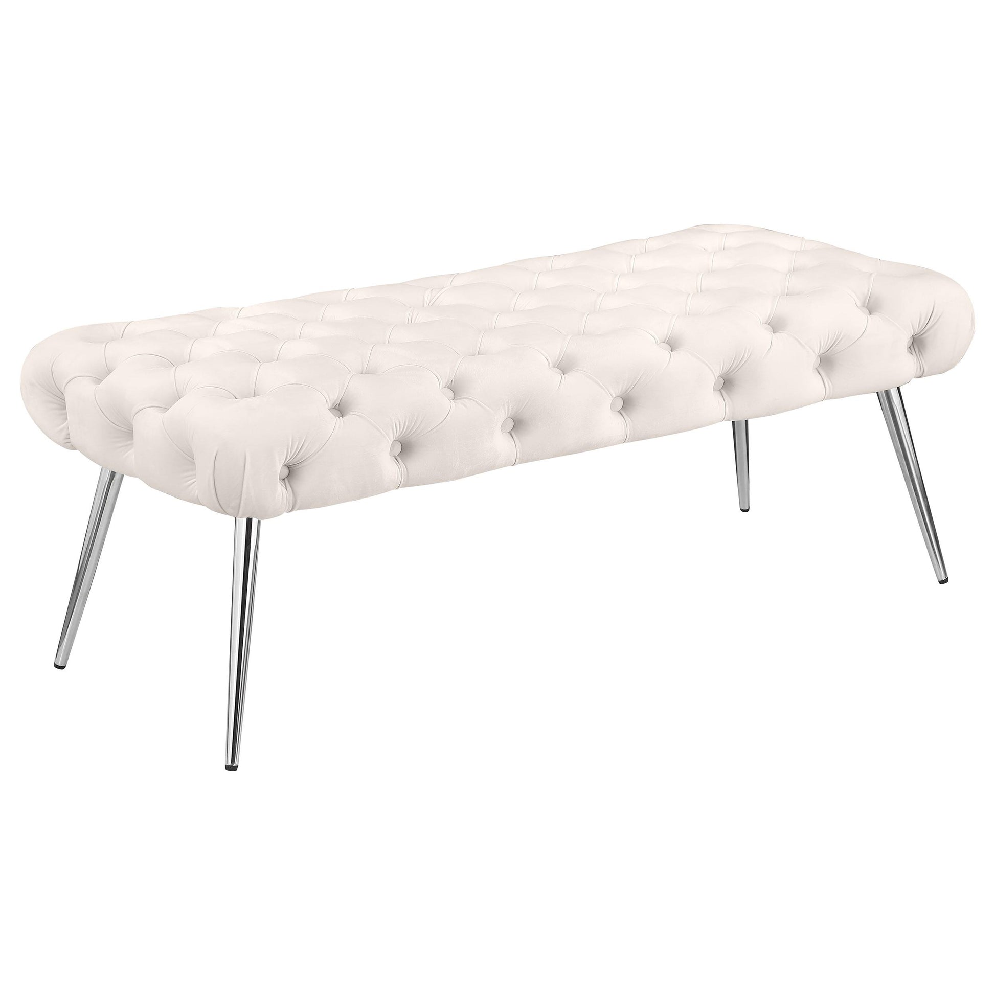  Coaster Furniture Ella 910334 Upholstered Tufted Bench Stainless Steel Legs - Ivory IMAGE 1