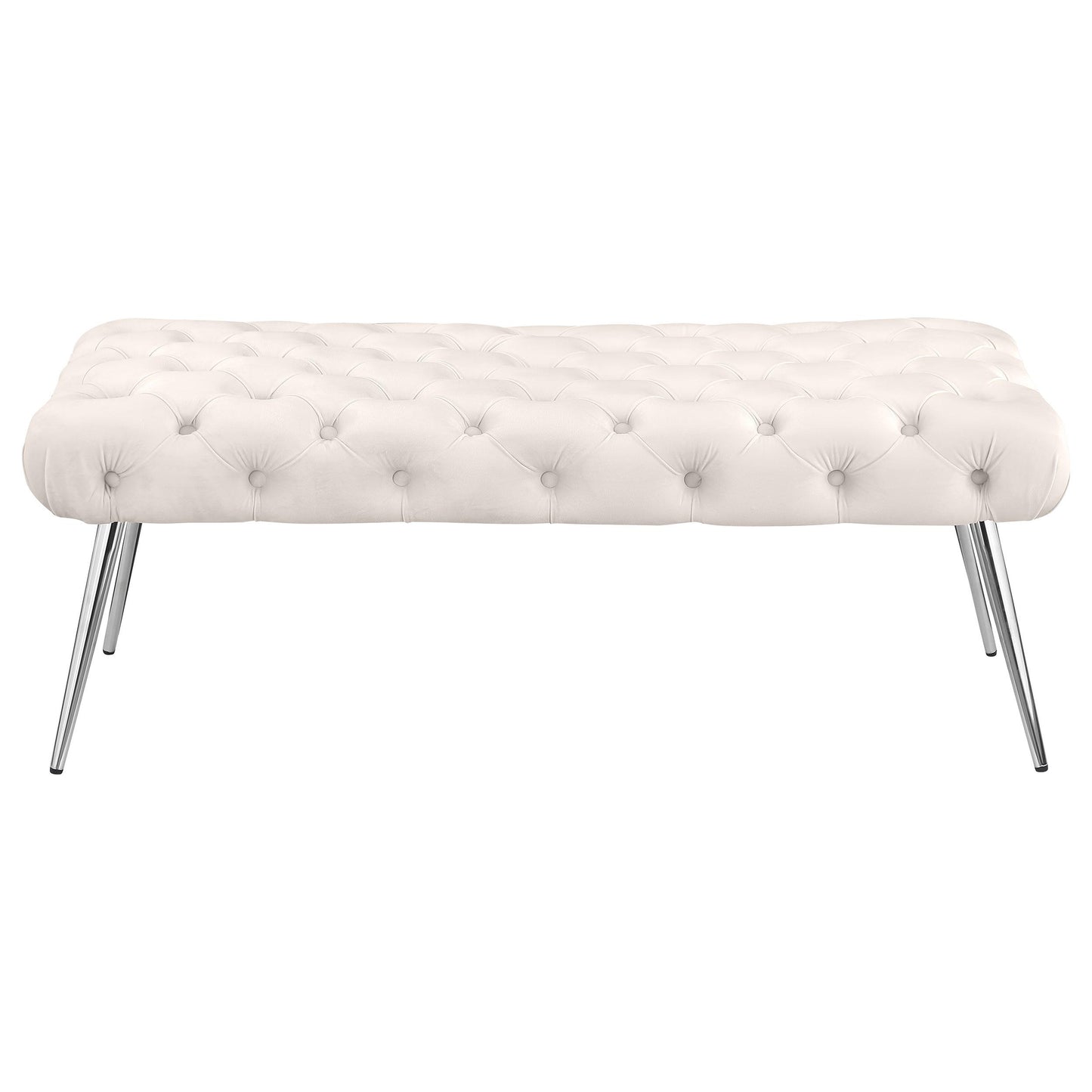  Coaster Furniture Ella 910334 Upholstered Tufted Bench Stainless Steel Legs - Ivory IMAGE 2
