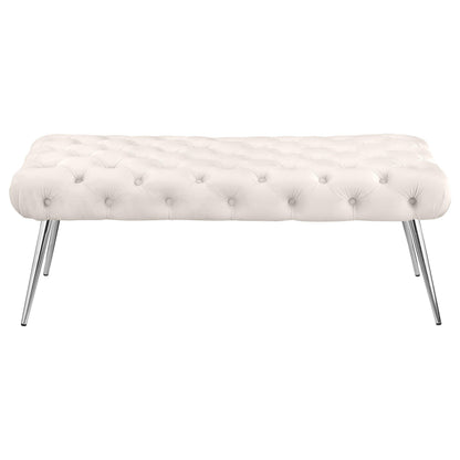  Coaster Furniture Ella 910334 Upholstered Tufted Bench Stainless Steel Legs - Ivory IMAGE 2