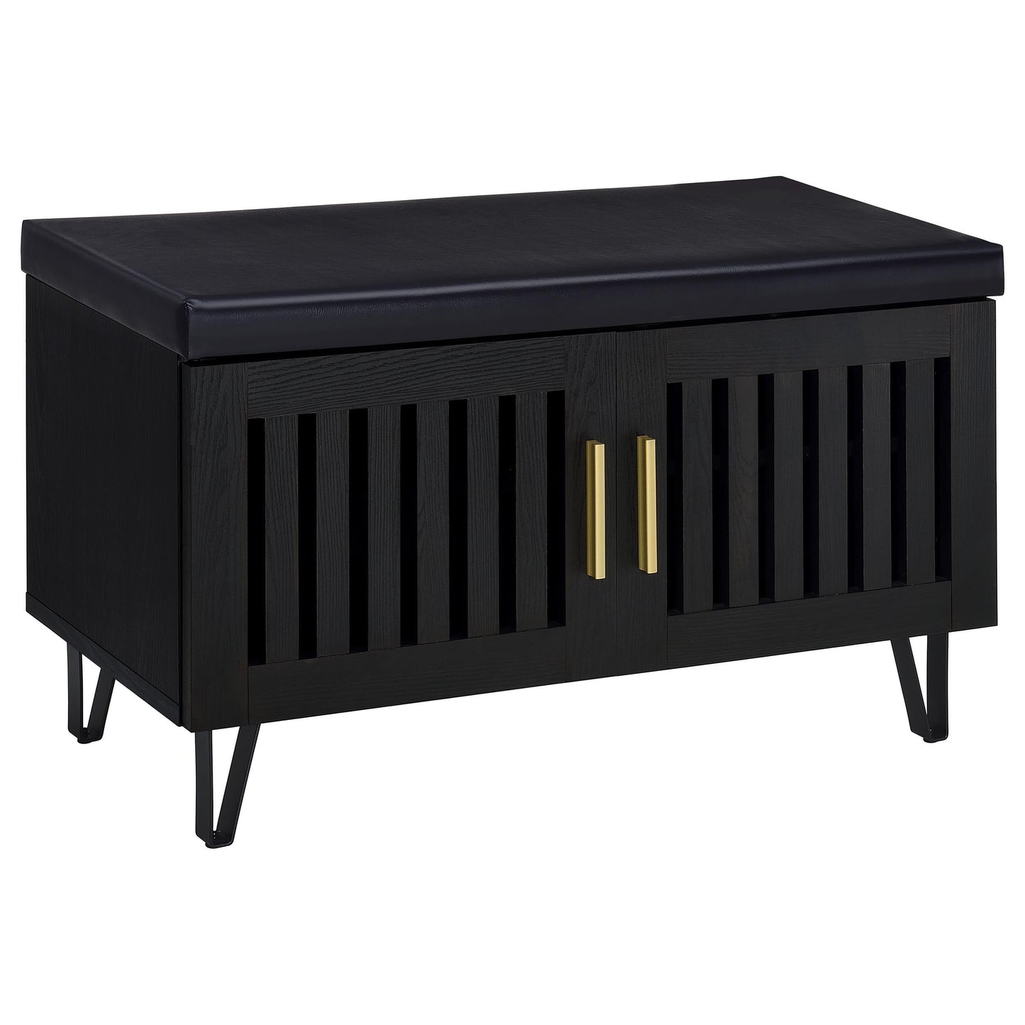  Coaster Furniture Brixton 915152 2-door Padded Entryway Shoe Storage Bench - Black IMAGE 1