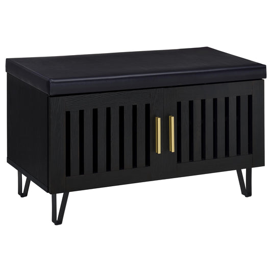  Coaster Furniture Brixton 915152 2-door Padded Entryway Shoe Storage Bench - Black IMAGE 1