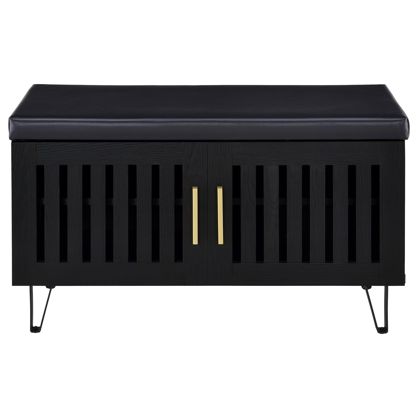  Coaster Furniture Brixton 915152 2-door Padded Entryway Shoe Storage Bench - Black IMAGE 2