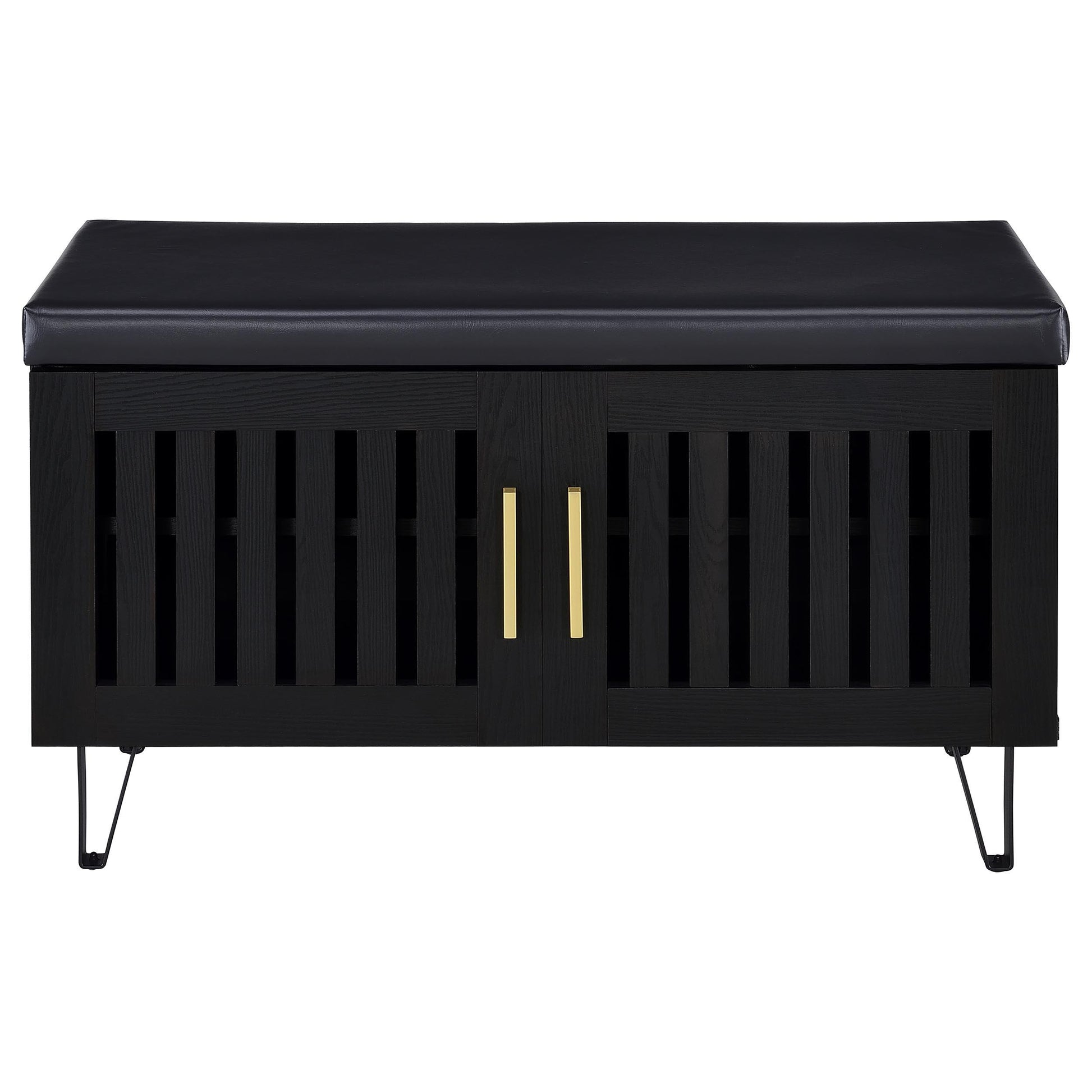 Coaster Furniture Brixton 915152 2-door Padded Entryway Shoe Storage Bench - Black IMAGE 2