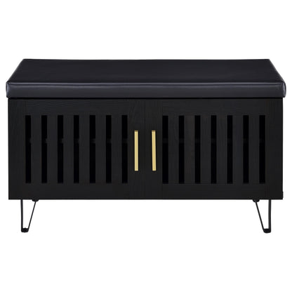  Coaster Furniture Brixton 915152 2-door Padded Entryway Shoe Storage Bench - Black IMAGE 2
