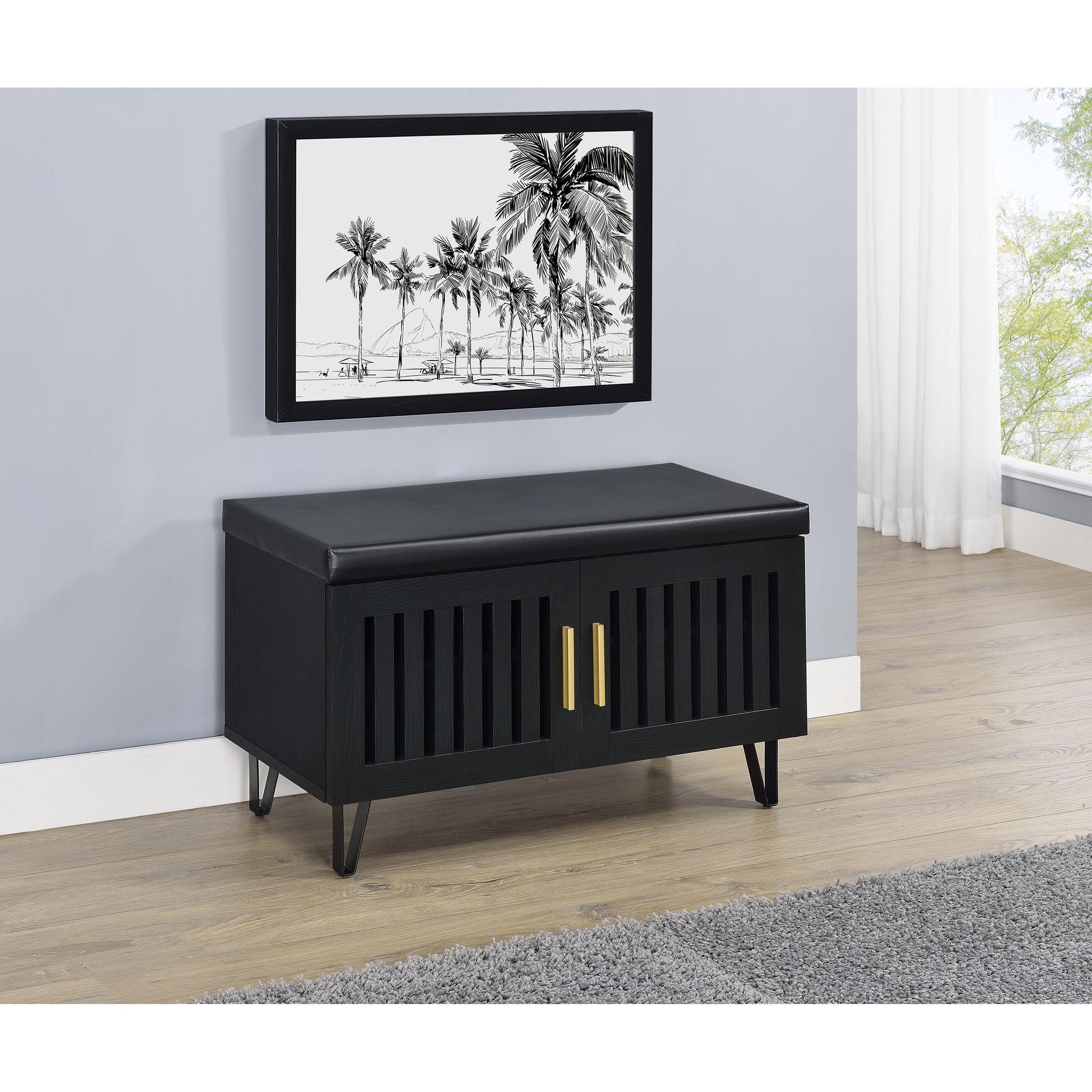  Coaster Furniture Brixton 915152 2-door Padded Entryway Shoe Storage Bench - Black IMAGE 4