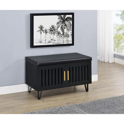  Coaster Furniture Brixton 915152 2-door Padded Entryway Shoe Storage Bench - Black IMAGE 4