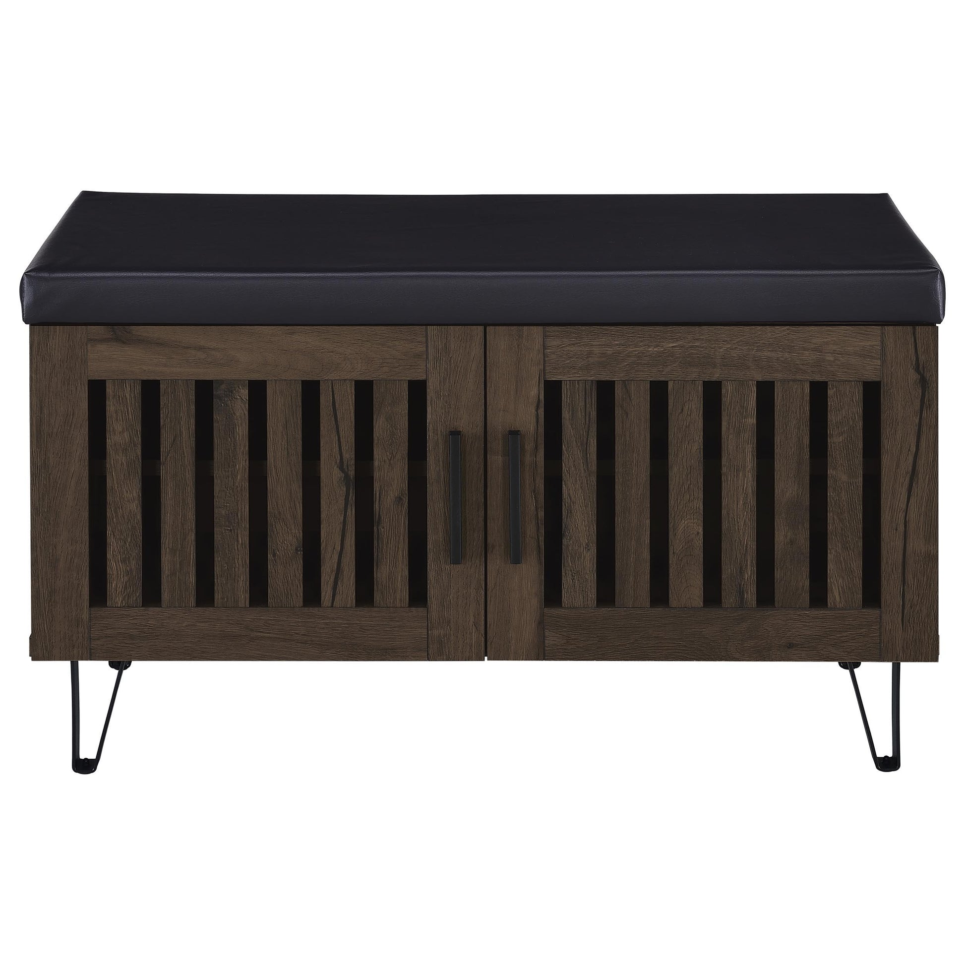  Coaster Furniture Brixton 915153 2-door Padded Entryway Shoe Storage Bench - Smoked Oak IMAGE 1