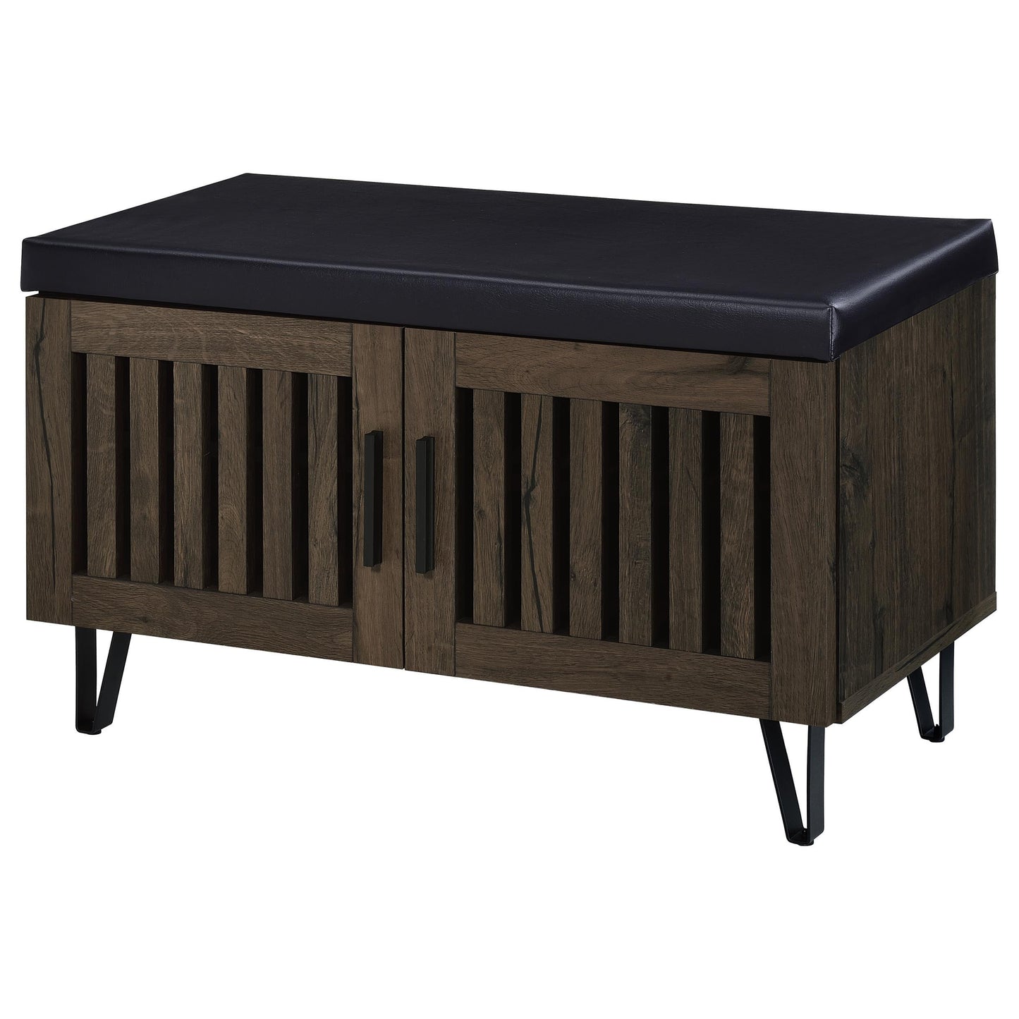  Coaster Furniture Brixton 915153 2-door Padded Entryway Shoe Storage Bench - Smoked Oak IMAGE 4
