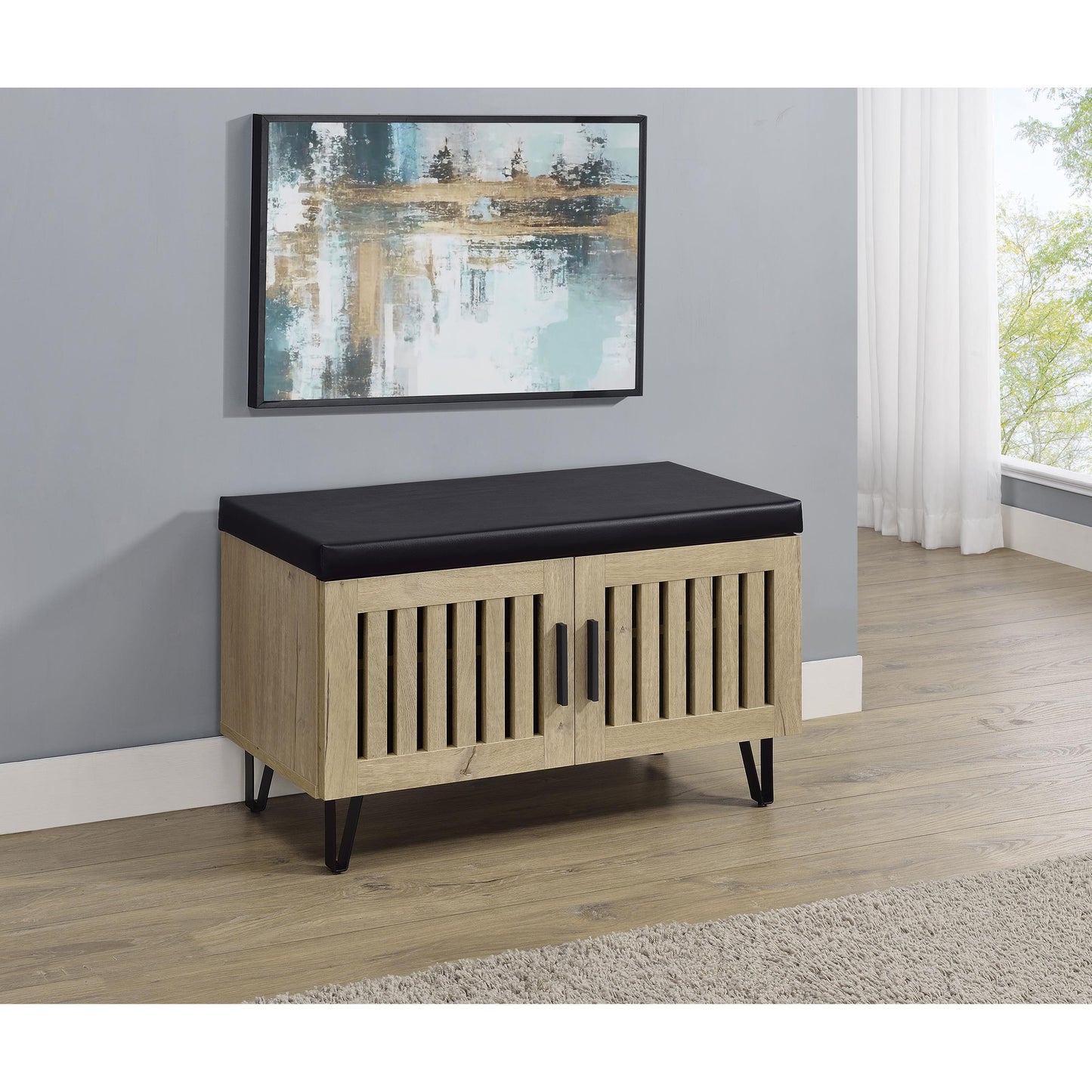  Coaster Furniture Brixton 915154 2-door Padded Entryway Shoe Storage Bench - White Oak IMAGE 8