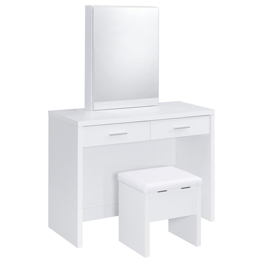  Coaster Furniture Bunbury 930280 Makeup Vanity Table Set Storage Mirror and Stool - White IMAGE 1