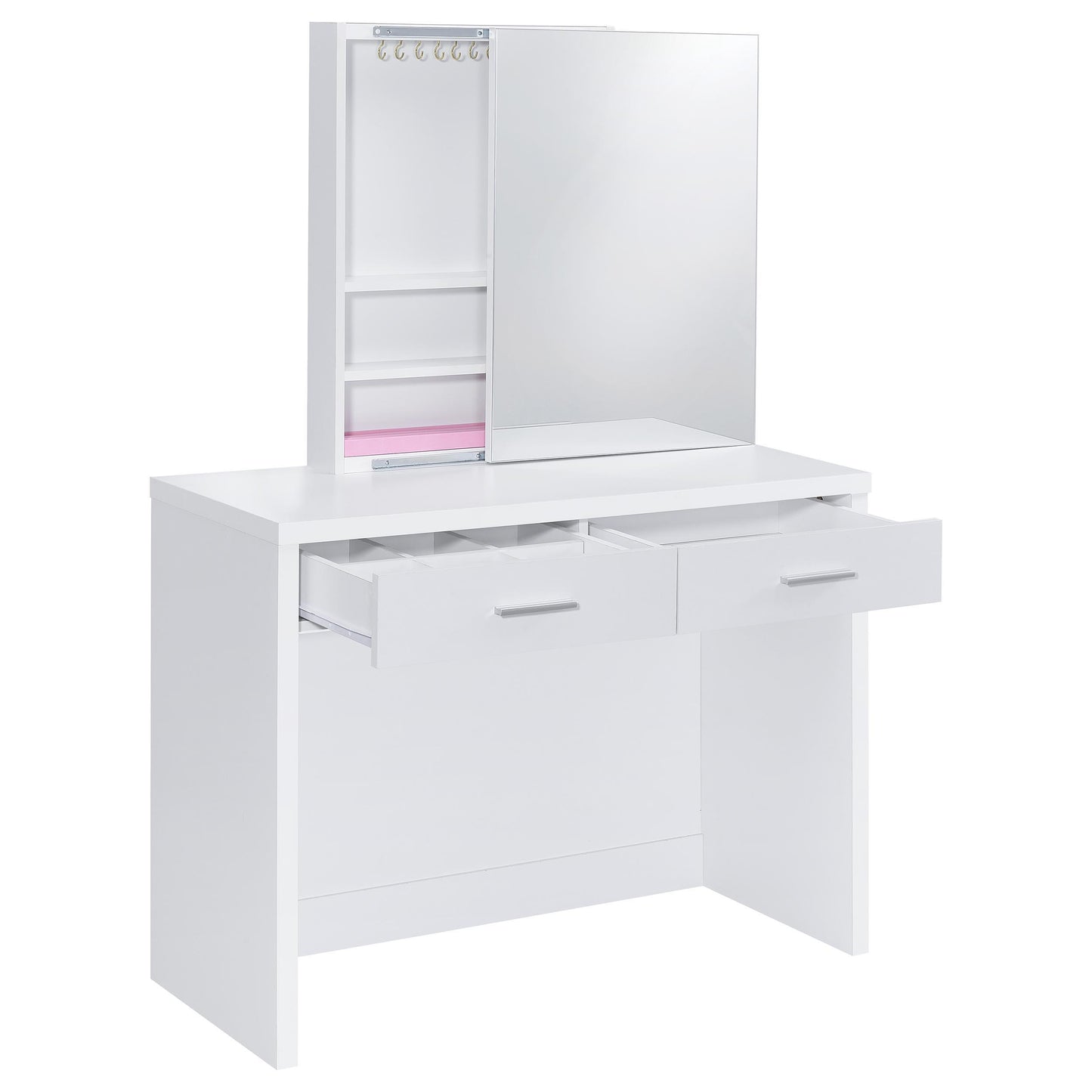  Coaster Furniture Bunbury 930280 Makeup Vanity Table Set Storage Mirror and Stool - White IMAGE 15