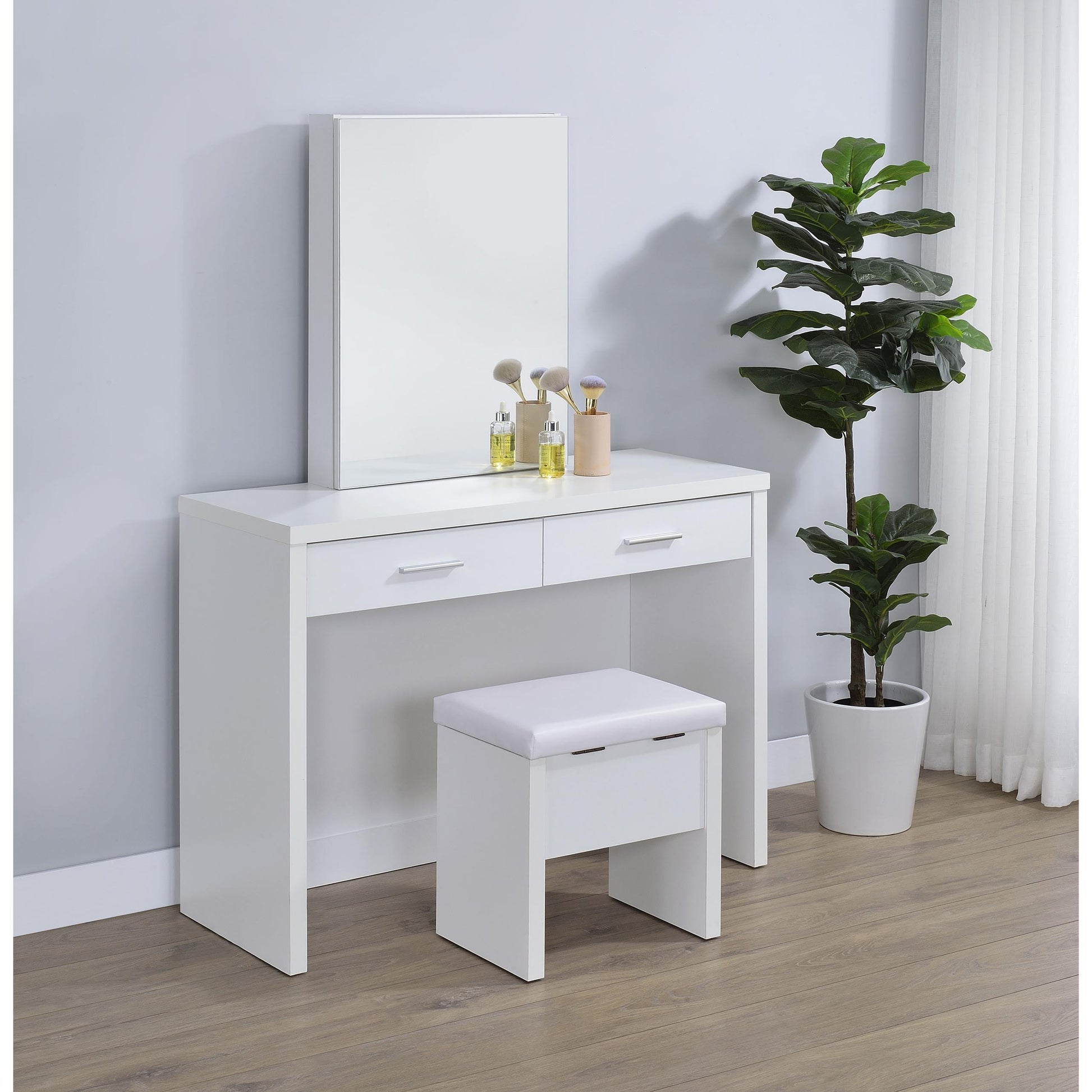  Coaster Furniture Bunbury 930280 Makeup Vanity Table Set Storage Mirror and Stool - White IMAGE 5
