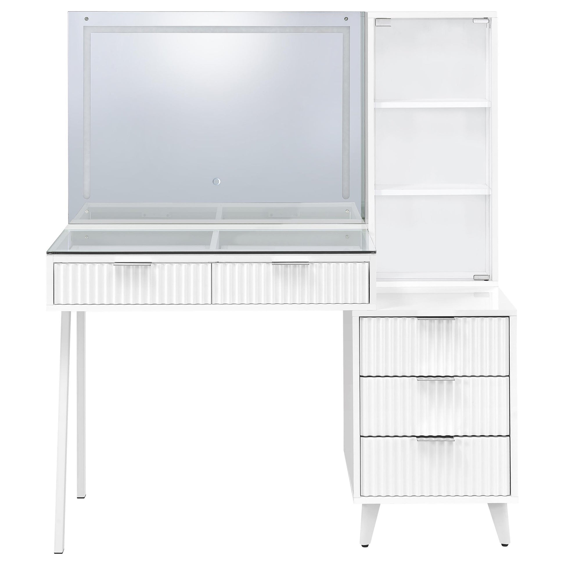  Coaster Furniture Souza 930282 5-Drawer Makeup Vanity Table With LED Mirror - White High Gloss IMAGE 3