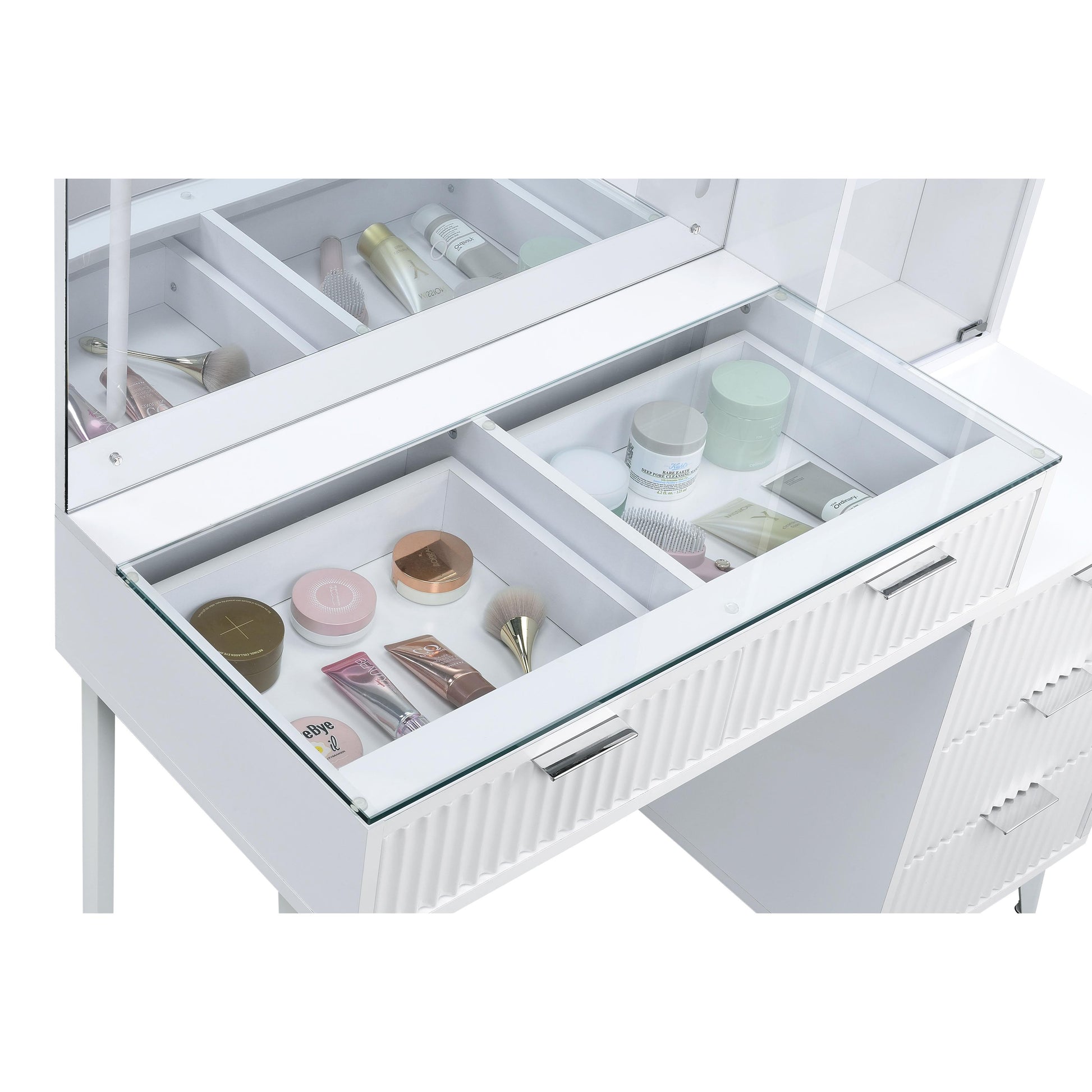  Coaster Furniture Souza 930282 5-Drawer Makeup Vanity Table With LED Mirror - White High Gloss IMAGE 6