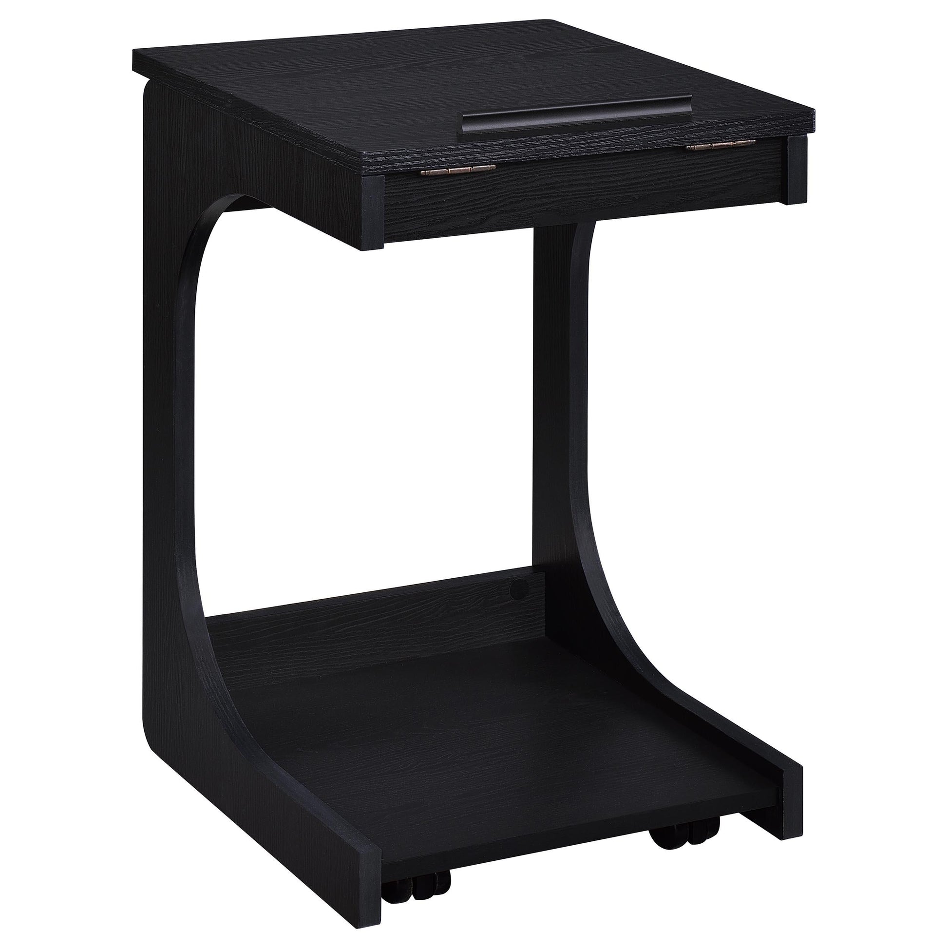  Coaster Furniture Ralston 930290 C-Shaped Lift-Top Sofa Side Table With Casters - Black IMAGE 1