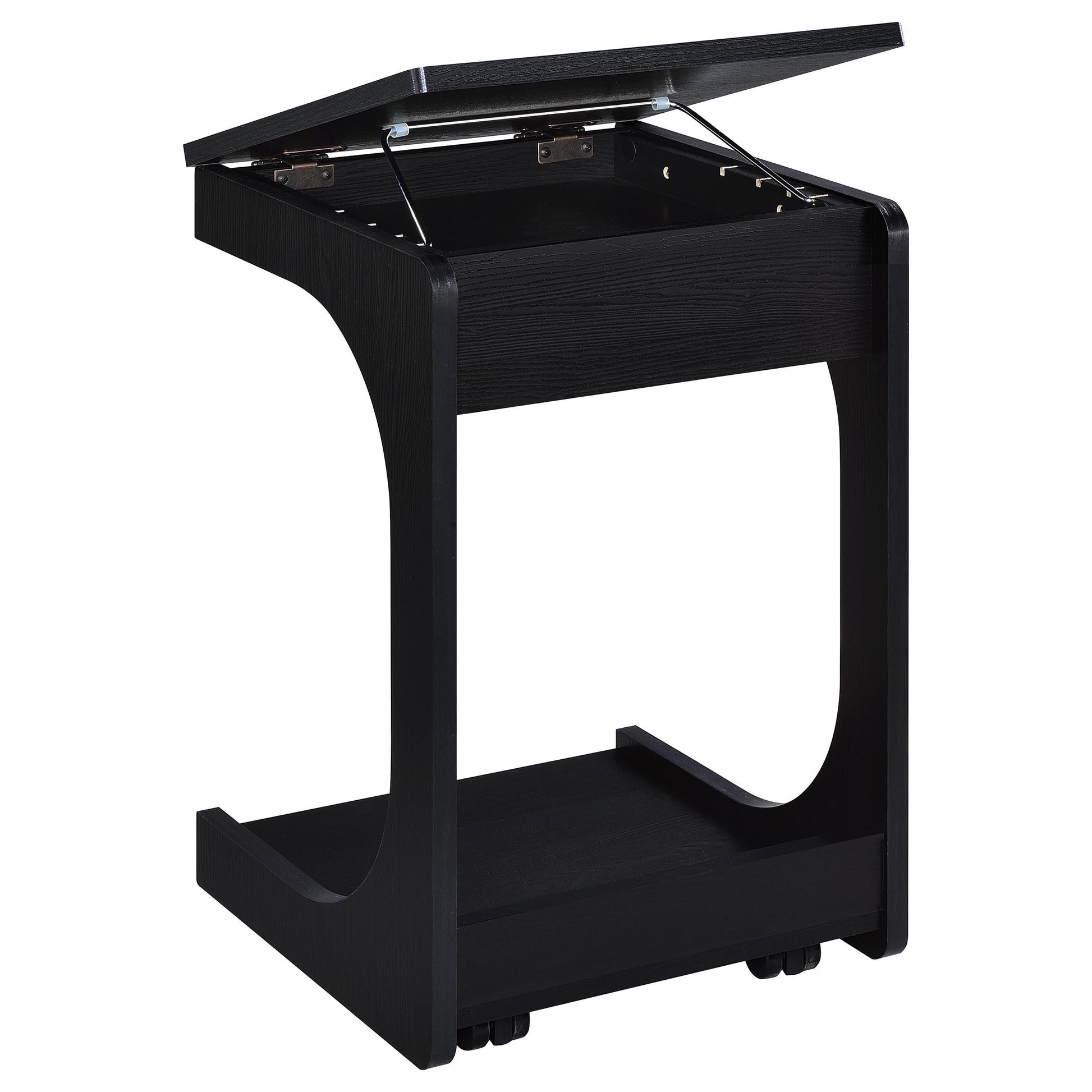  Coaster Furniture Ralston 930290 C-Shaped Lift-Top Sofa Side Table With Casters - Black IMAGE 6