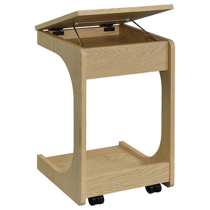  Coaster Furniture Ralston 930291 C-Shaped Lift-Top Sofa Side Table With Casters - Light Oak IMAGE 4