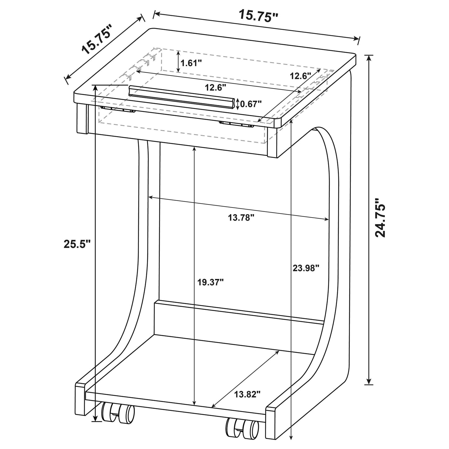  Coaster Furniture Ralston 930292 C-Shaped Lift-Top Sofa Side Table With Casters - Mango IMAGE 15