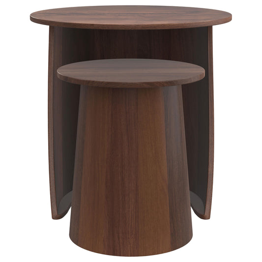  Coaster Furniture Yency 930330 2-piece Round Mango Wood Nesting Table Set - Dark Brown Mango IMAGE 1