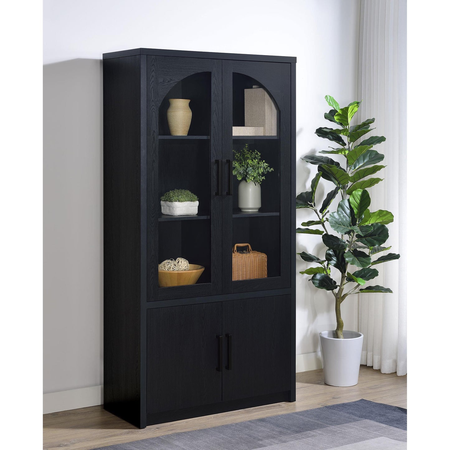  Coaster Furniture Riva 950432 4-door Tall Accent Display Cabinet LED Lighting - Black IMAGE 6