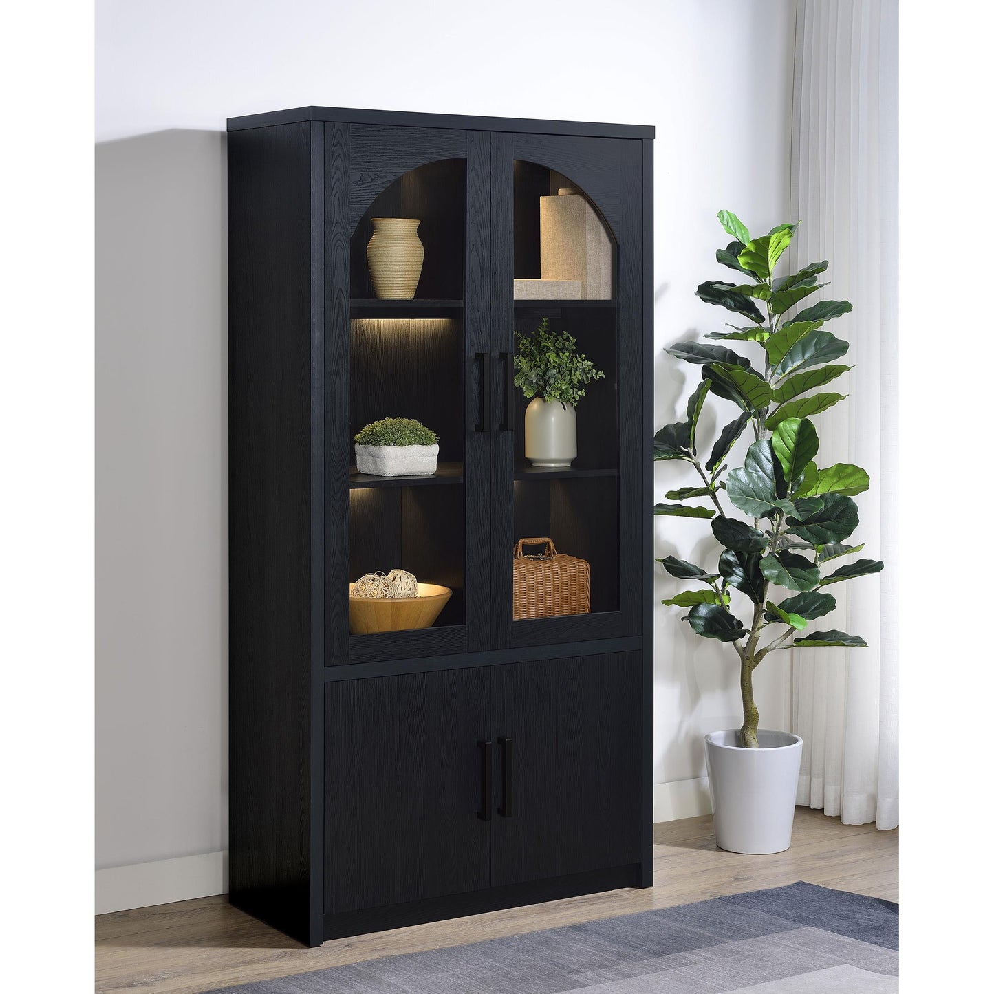  Coaster Furniture Riva 950432 4-door Tall Accent Display Cabinet LED Lighting - Black IMAGE 8