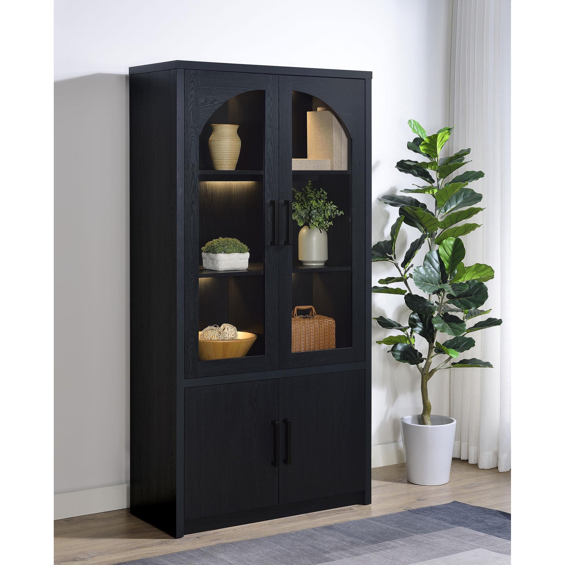  Coaster Furniture Riva 950432 4-door Tall Accent Display Cabinet LED Lighting - Black IMAGE 8