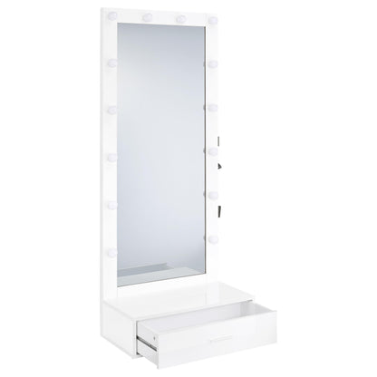  Coaster Furniture Spector 960954 1-drawer Lighted Full-Length Floor Mirror - White High Gloss IMAGE 1