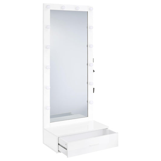 Coaster Furniture Spector 960954 1-drawer Lighted Full-Length Floor Mirror - White High Gloss IMAGE 1