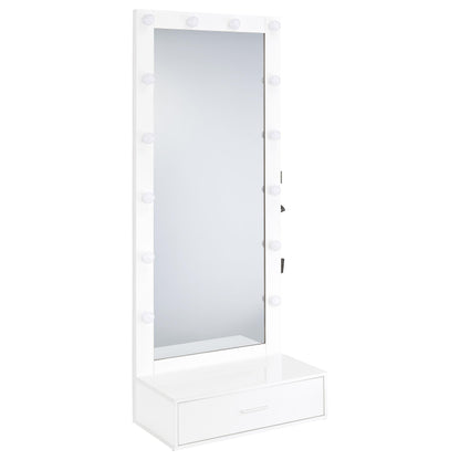  Coaster Furniture Spector 960954 1-drawer Lighted Full-Length Floor Mirror - White High Gloss IMAGE 3