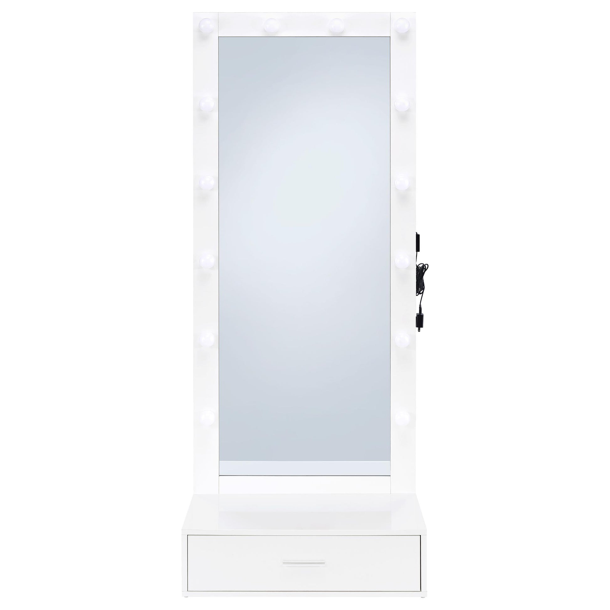  Coaster Furniture Spector 960954 1-drawer Lighted Full-Length Floor Mirror - White High Gloss IMAGE 4