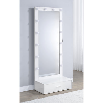  Coaster Furniture Spector 960954 1-drawer Lighted Full-Length Floor Mirror - White High Gloss IMAGE 6